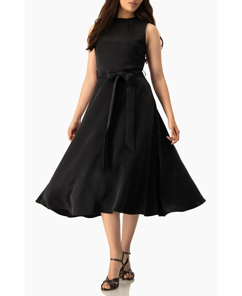 Ivonne Women's Sleeveless Tie-Waist A-Line Midi Fit-and-Flare Dress with Sash Belt