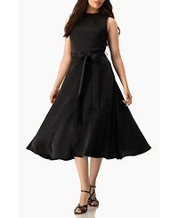 Ivonne Women's Sleeveless Tie-Waist A-Line Midi Fit-and-Flare Dress with Sash Belt
