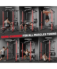 Fed Fitness Power Cage, 1500LB Power Rack with Lat Pulldown Cable System, Squat Rack & Training Attachments for Home Gym