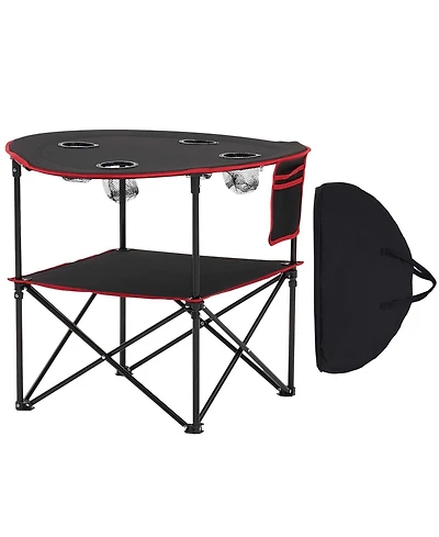 Vevor Folding Portable Camping Table Oxford Outdoor Picnic RoundTable 4 Cup Holders