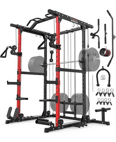 Fed Fitness Power Cage, 1500LBS Multi-Function Power Rack with Dual Cable Crossover System, Weight Cage
