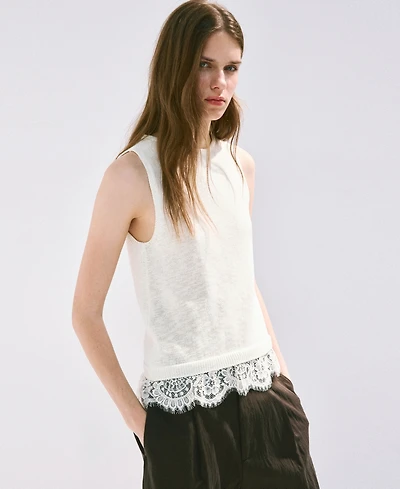 Mango Women's Lace Detail Knit Top
