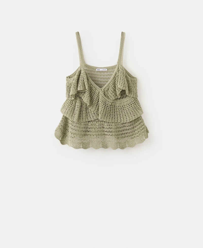 Mango Women's Ruffled Crocheted Top