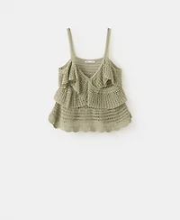 Mango Women's Ruffled Crocheted Top