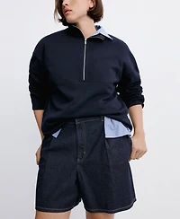 Mango Women's Mid-Rise Pleats Denim Bermuda Shorts