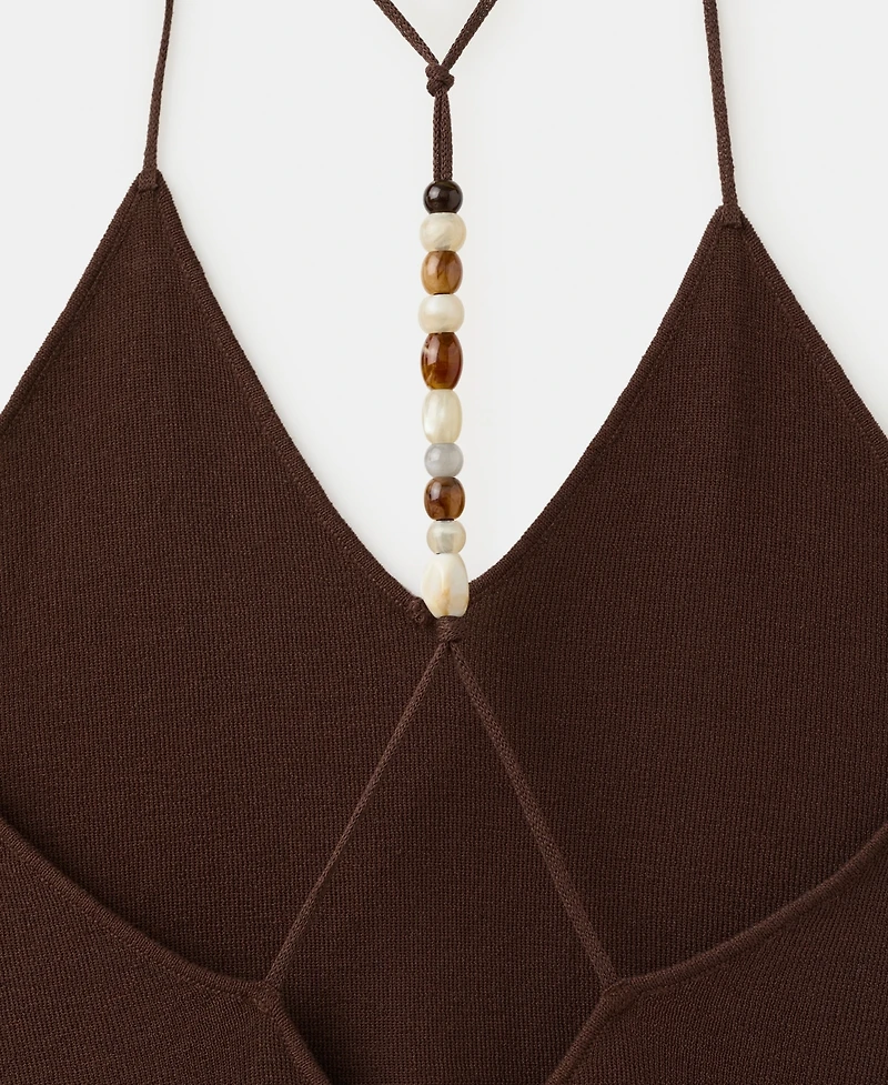 Mango Women's Beads Knit V-Neck Dress