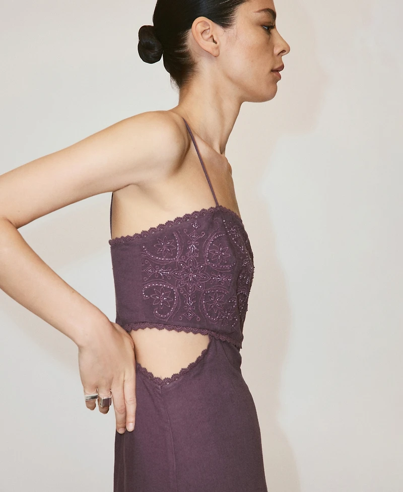 Mango Women's Cutout Embroidered Beaded Dress