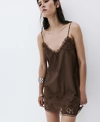 Mango Women's Openwork Embroidery And Bead Detail Dress