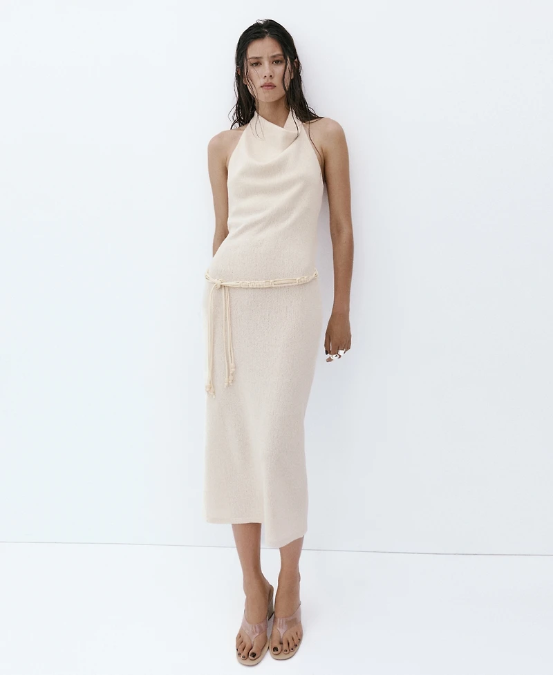 Mango Women's Belted Knit Halter Dress