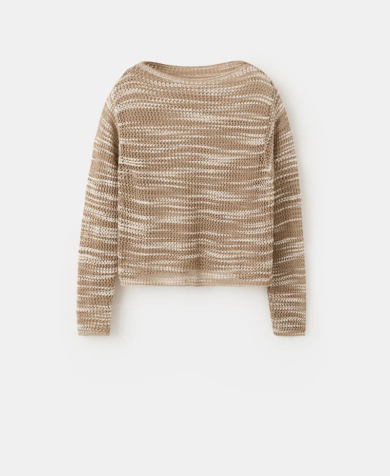 Mango Women's Two-Tone Crocheted Sweater