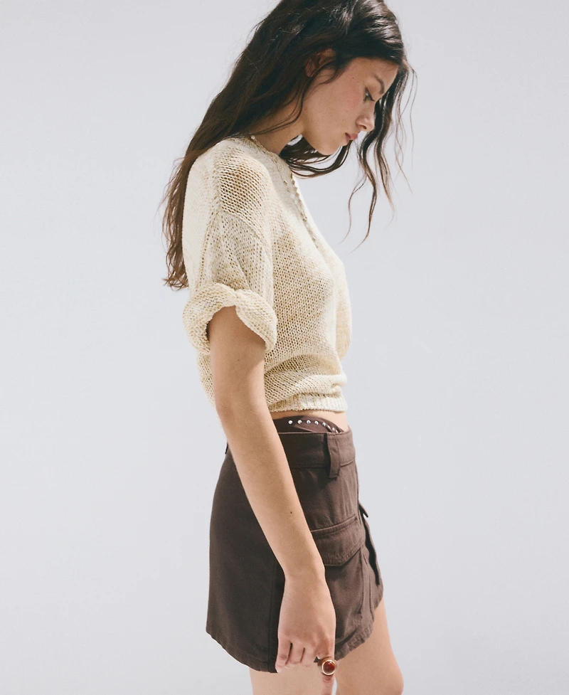 Mango Women's Short-Sleeve Heathered Knit Sweater