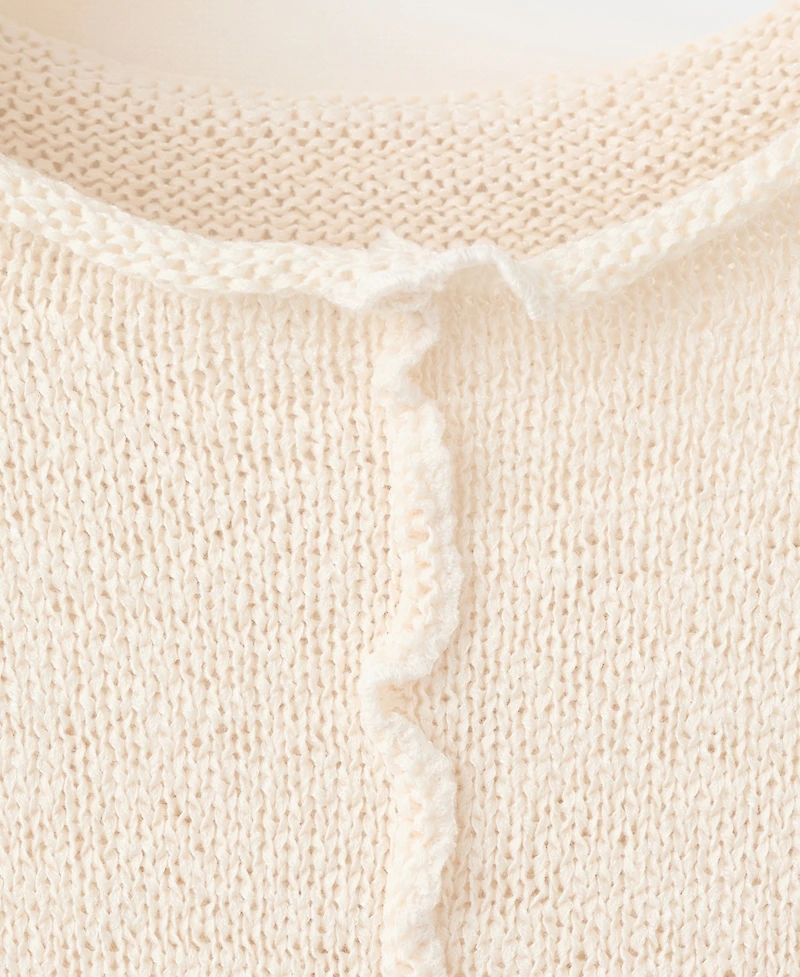 Mango Women's Wavy Stitching Short-Sleeve Sweater