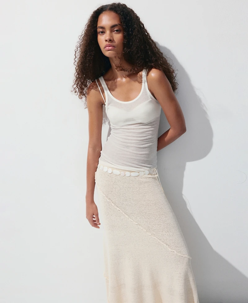 Mango Women's Wavy Stitching Detail Knit Skirt