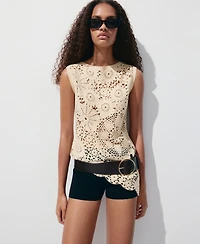 Mango Women's Lace Pattern Floral Knitted Top