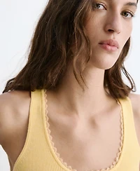 Mango Women's Lace Detail Ribbed Top