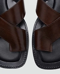 Mango Women's Crossed Straps Leather Sandals