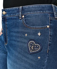 Karl Lagerfeld Paris Plus Embroidered Motif Mid-Rise Bootcut Jeans
