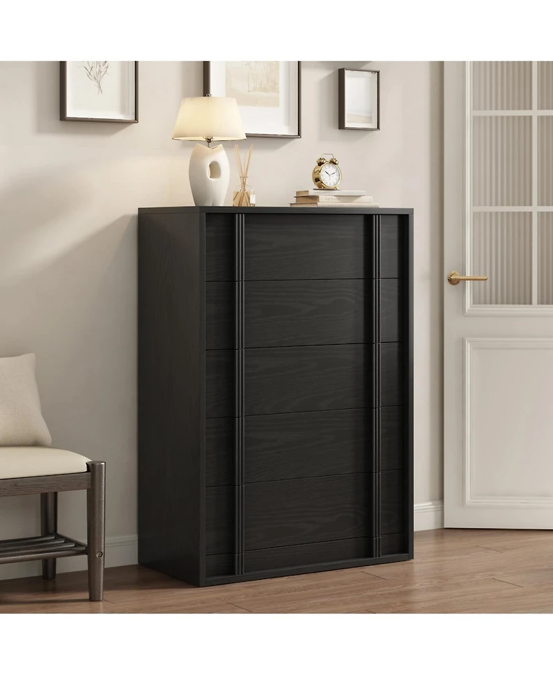 homfan 5-Drawer Nightstand for Bedroom, Modern Bedside Table with Vertical Handles, Wooden Storage Cabinet for Living Room, Entryway & Dorm