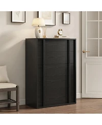homfan 5-Drawer Nightstand for Bedroom, Modern Bedside Table with Vertical Handles, Wooden Storage Cabinet for Living Room, Entryway & Dorm