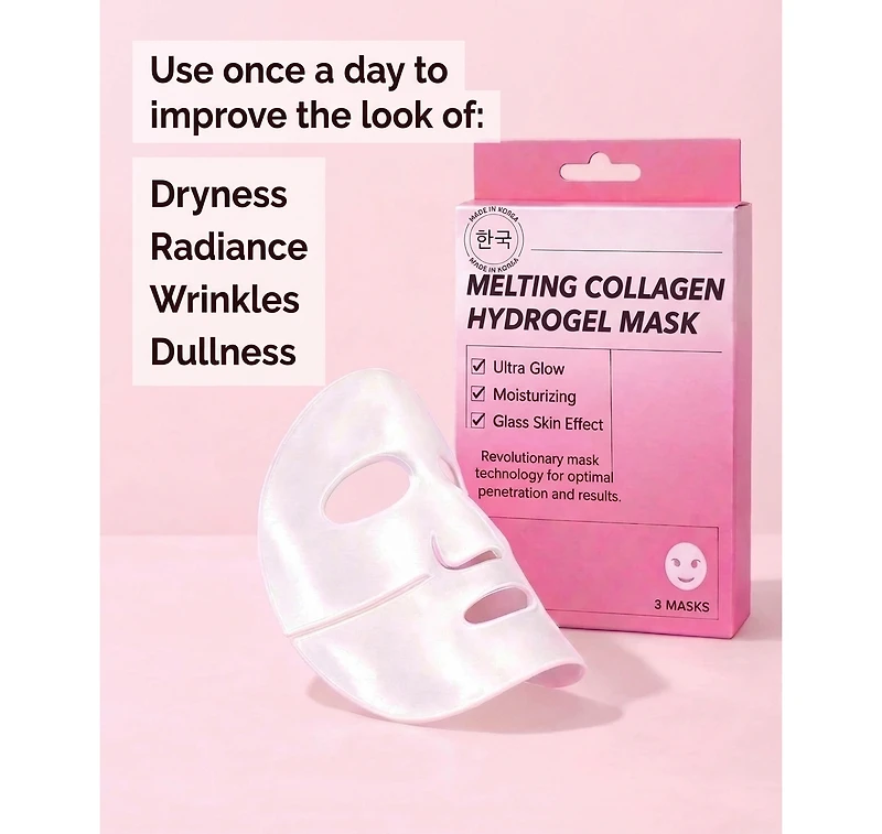 Lovery Korean Beauty Skincare Melting Collagen Hydrogel Face Mask Set, 3piece