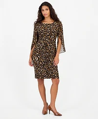 Connected Petite Leopard-Print Tulip-Sleeve Dress