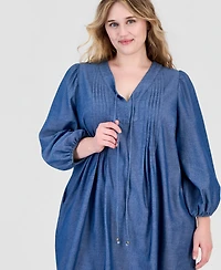 Robbie Bee Plus Denim V-Neck Long-Sleeve Shift Dress