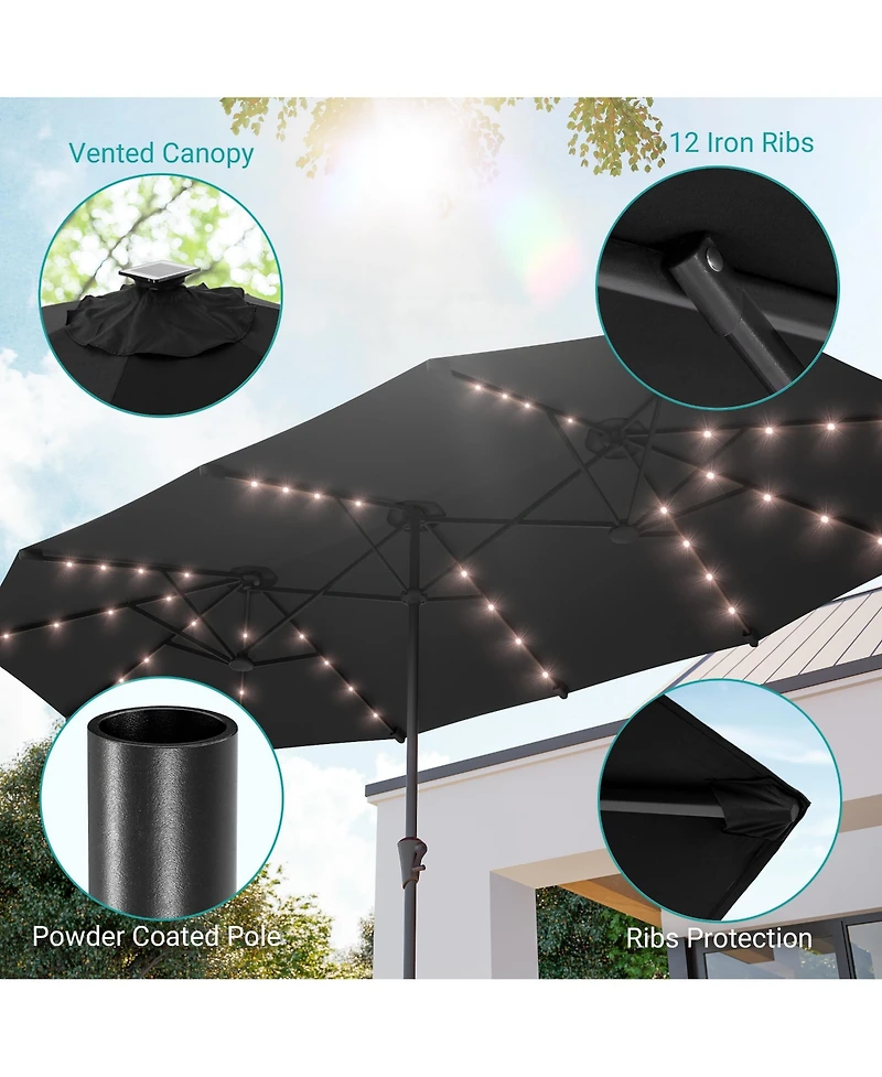 Sonkuki 13 x 7.2feet Solar-Powered Double-Sided Patio Umbrella with Large Canopy Outdoor Table for Garden, deck and pool