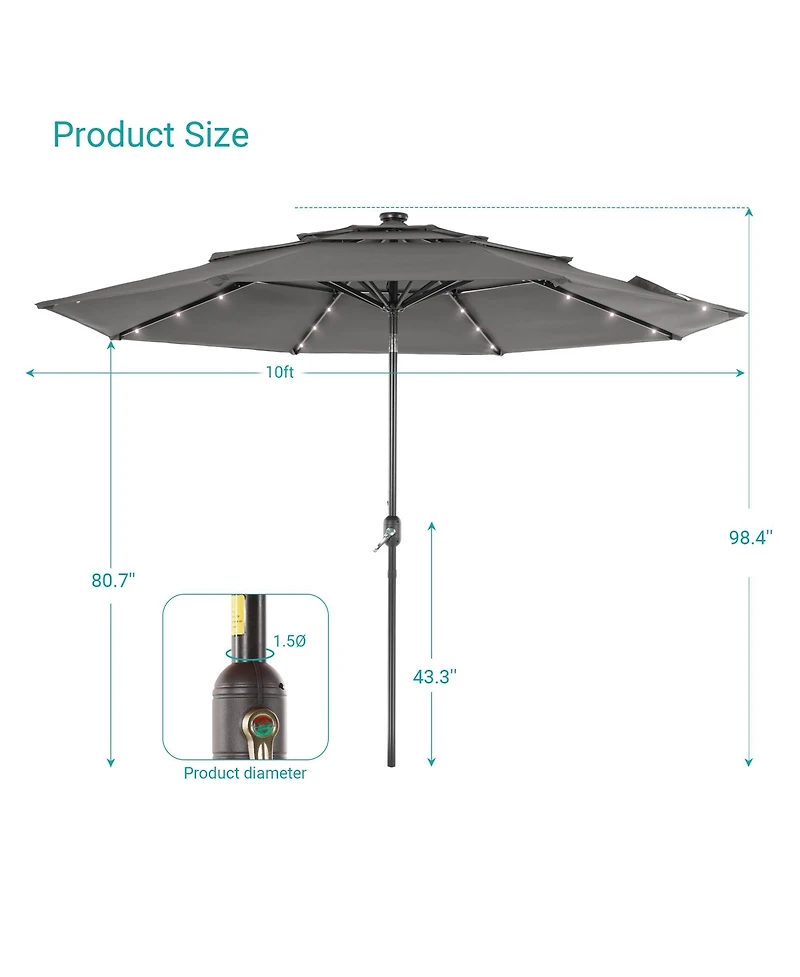 Sonkuki Enhance Your Outdoor Oasis with 10Feet Led 3-layer Patio Umbrella - Stylish, Durable, and Sun-Protective!