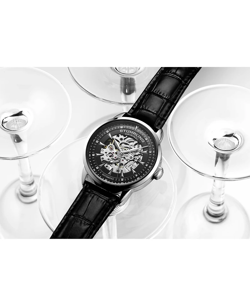 Stuhrling Men s Automatic Skeleton Watch 44mm Leather Strap