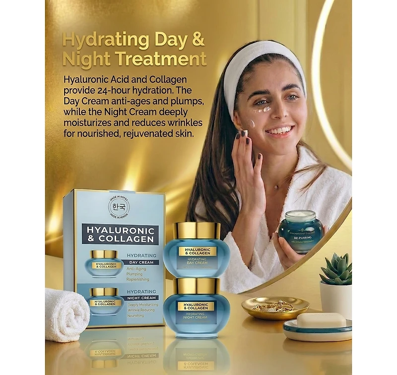 Lovery Korean Skincare Hyaluronic Collagen Day and Night Cream Set -Brightening and Hydration for Face