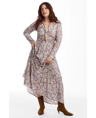 June + Vie Women's V Neck Midi Dress
