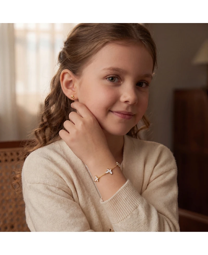 GiGiGirl Kids 14k Gold Plated Mother of Pearl Triple Charm Butterfly Bracelet