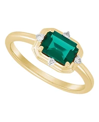 Macy's Lab-Grown Emerald (7/8 ct. t.w.) & Diamond (1/20 ct. t.w.) Ring in 14k Yellow Gold-Plated Sterling Silver