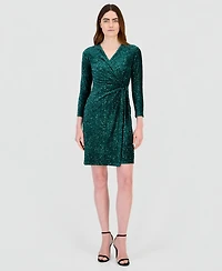 Anne Klein Women's Classic Velvet Sequin Faux-Wrap Dress