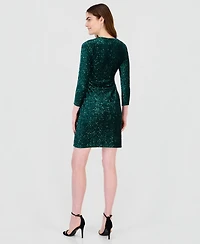 Anne Klein Women's Classic Velvet Sequin Faux-Wrap Dress