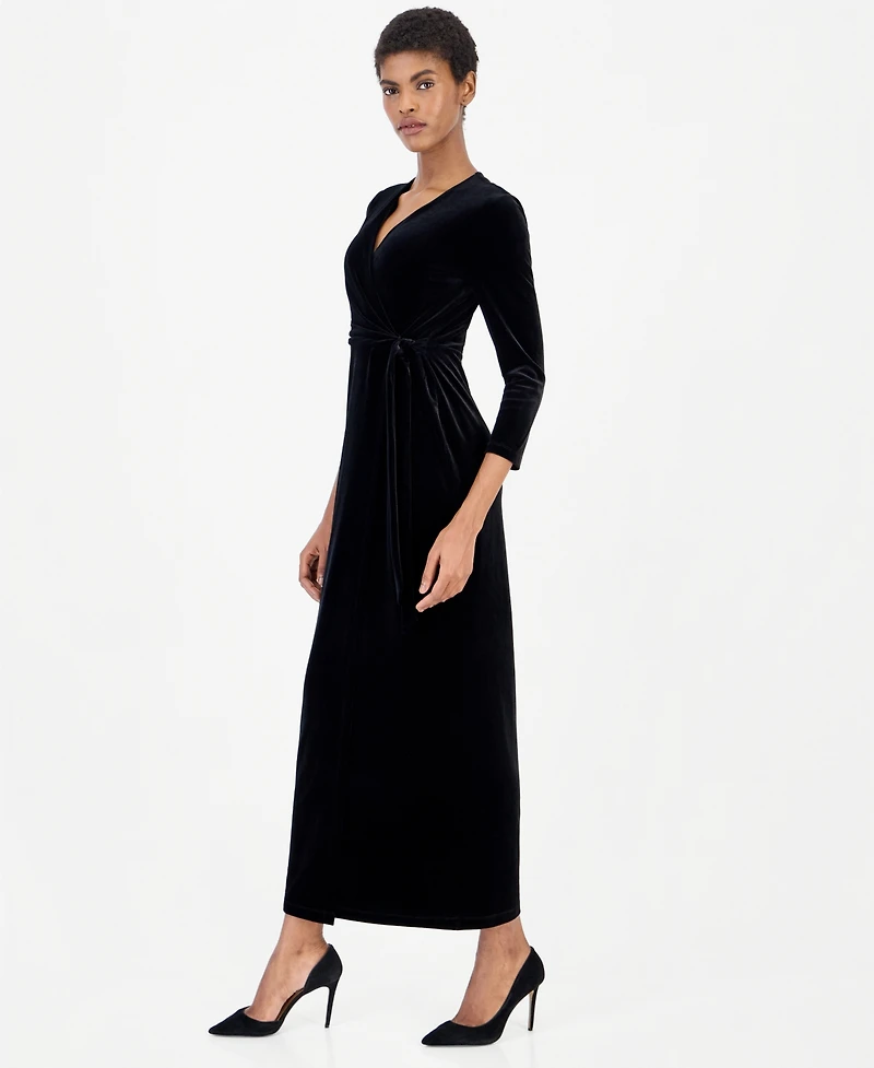 Anne Klein Women's Faux-Wrap Maxi Velvet Gown