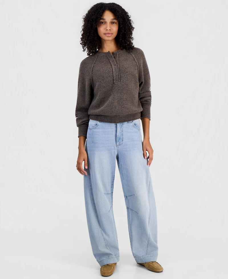 And Now This Women's Henley Long-Sleeve Relaxed-Fit Sweater, Macy's Exclusive