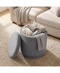 Slickblue Round Foot Stool Ottoman with Storage Space, Removable Lid and Wood Frame