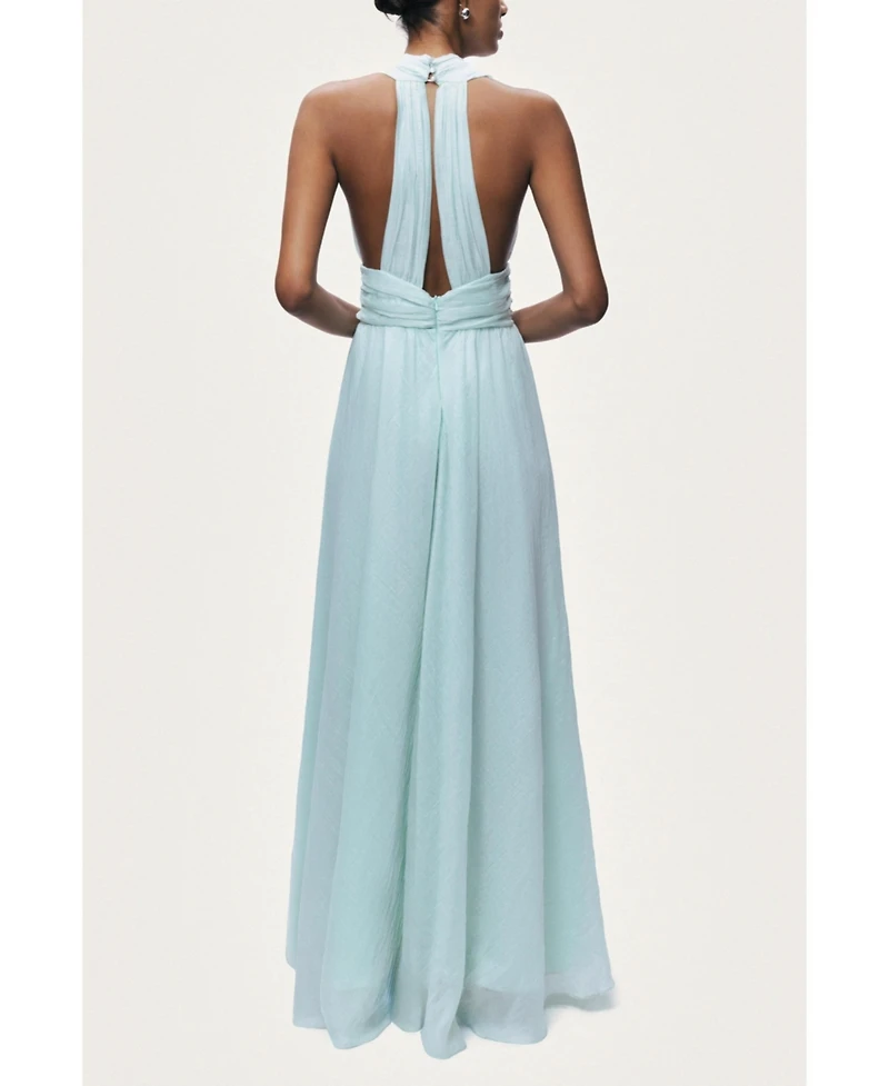 Nocturne Women's Pleated Halterneck Maxi Dress with Brooch Detail