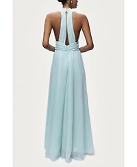 Nocturne Women's Pleated Halterneck Maxi Dress with Brooch Detail