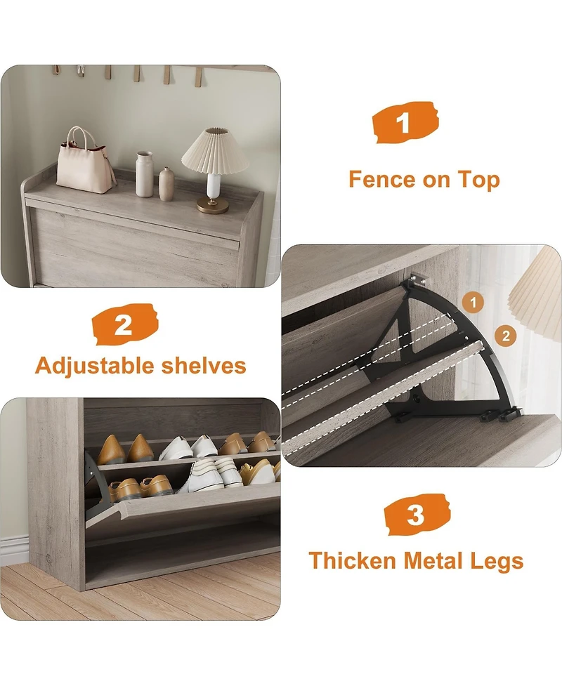 homfan Shoe Cabinet with 3 Flip Drawers - Hidden Wood Storage for Entryway Hallway Living Room