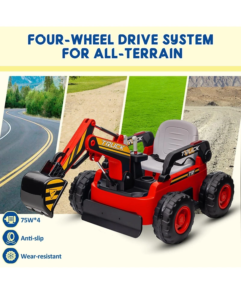 homfan Kids Electric Excavator Ride-On with Working Arm, 4WD & Remote Control, Ages 3+