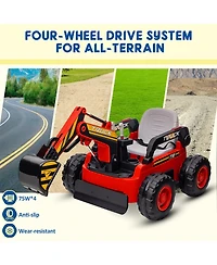 homfan Kids Electric Excavator Ride-On with Working Arm, 4WD & Remote Control, Ages 3+