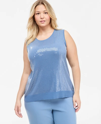 Anne Klein Plus Scoop Neck Sequin Sleeveless Tank