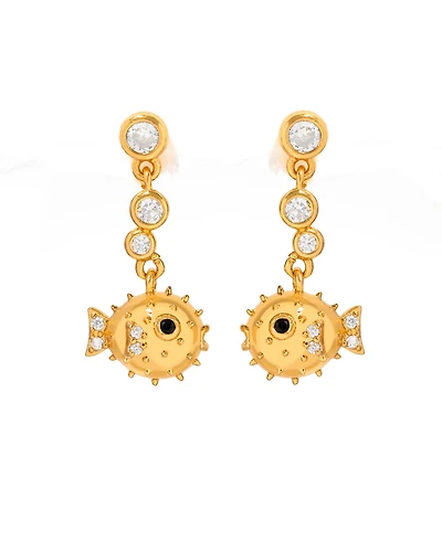 Girls Crew Crystal Pufferfish Dangle Earrings