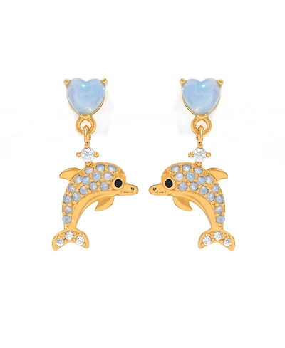 Girls Crew Gold-Plated Crystal Dolphin Dangle Earrings