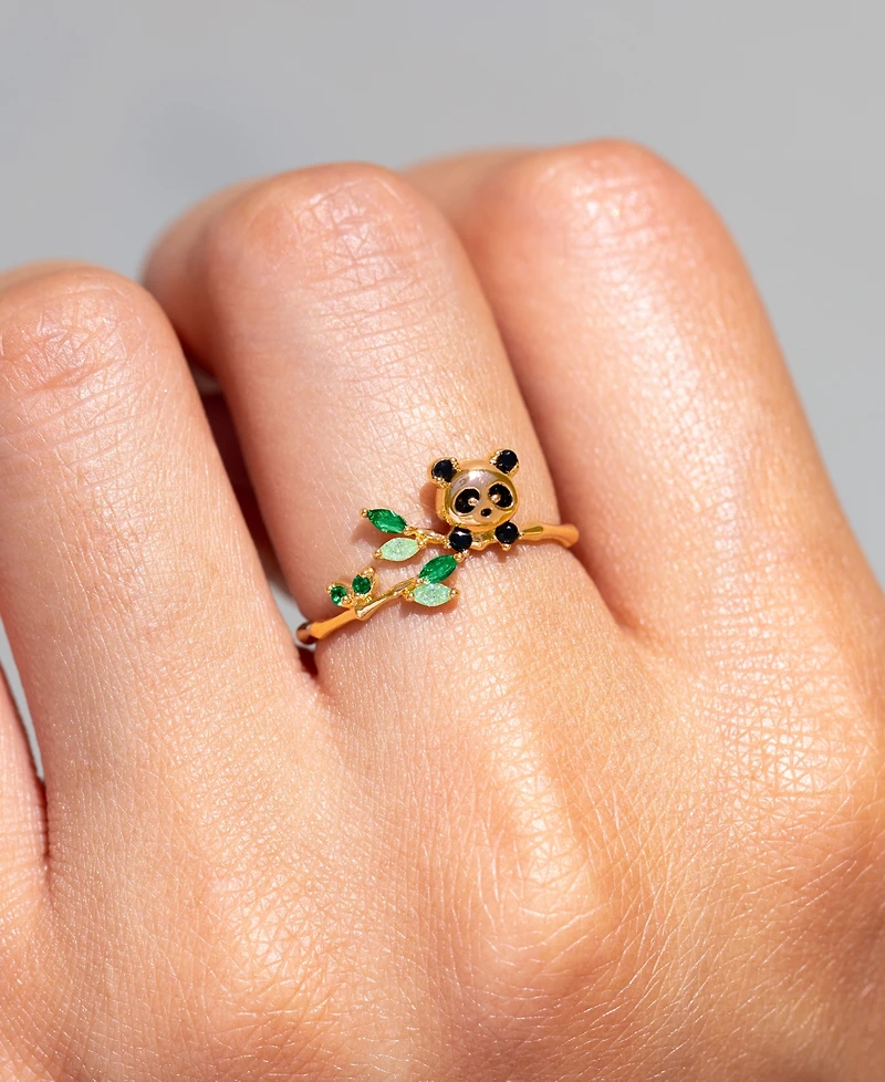 Girls Crew Crystal Lucky Panda Adjustable Ring