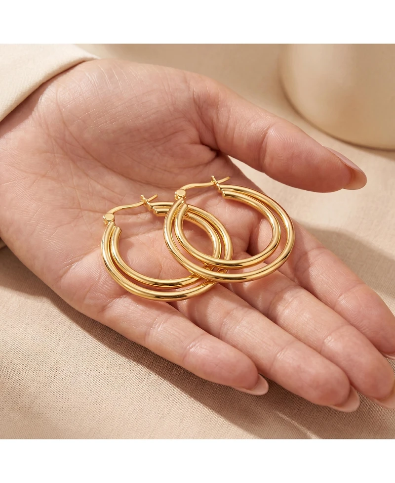14K Gold Plated Double stack Hoop Earrings