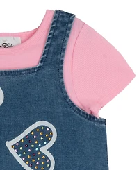 Rare Editions Girls' 2T-6X Short-Sleeve T-Shirt and Denim Jumper, 2-Piece Set