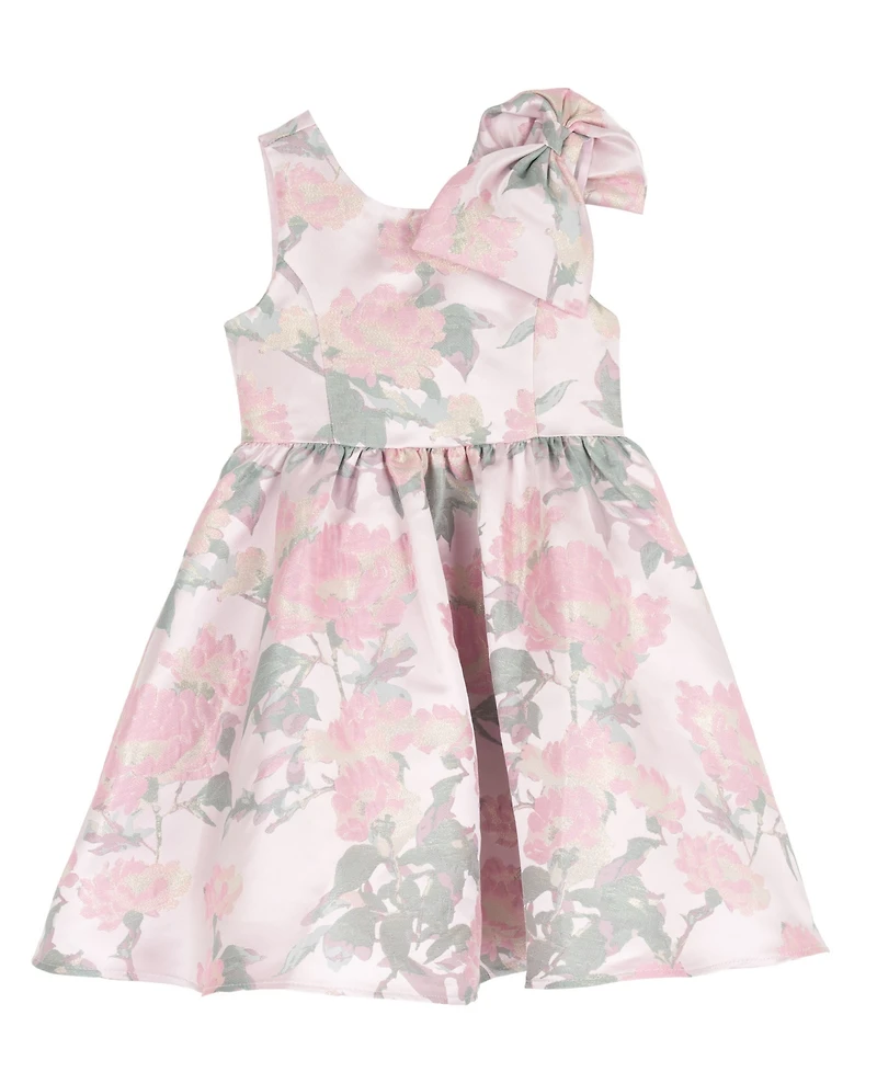 Rare Editions Girls' 2T-6X Brocade Bow Shoulder Dress